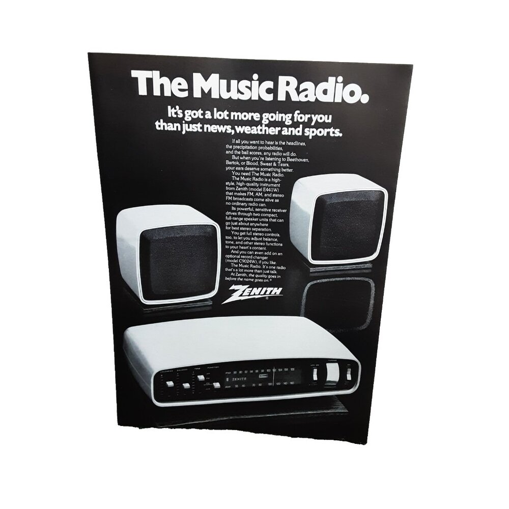 1973 Zenith Music Radio Print Ad Stereo Vintage Electronics Advertising